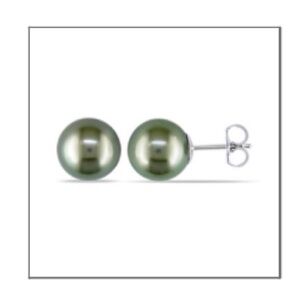 New AMOUR 9 Mm Tahitian Pearl Stud Earrings In 14k White Gold